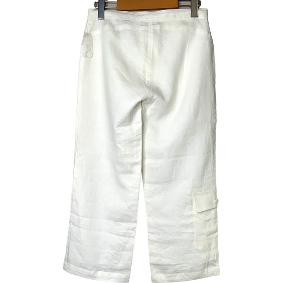SOMEWHERE 100% Linen Fully Lined Ivory Cropped Cargo Pants US Sz 4P NWOT - Picture 2 of 9